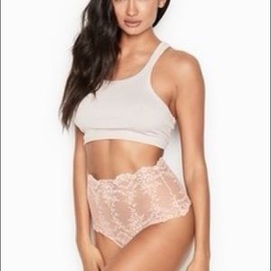 NWT Victoria’s Secret Lace High Rise Thong Nude Blush